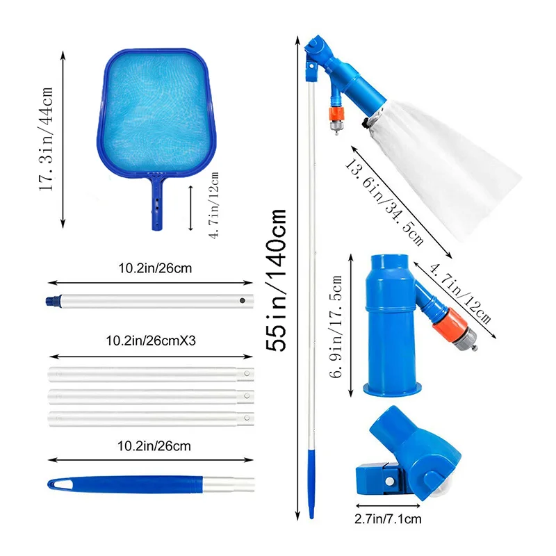 Pool Vacuum Cleaning Kit Clean Bottoms Net For Pool Filter Swimming Vacuum Cleaner Set Cleaning Skimmer Pools Products Tool pool cleaning tool swimming pool cleaning kit