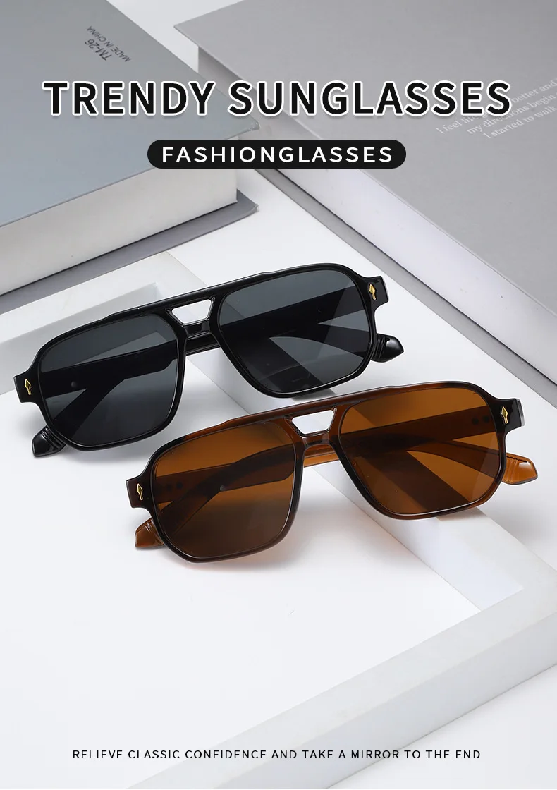 Neue Vintage Quadratische Sonnenbrille für Damen und Herren Marken-Rechteck-Sonnenbrille Ovale Brillen für Männer und Frauen – Detail 1