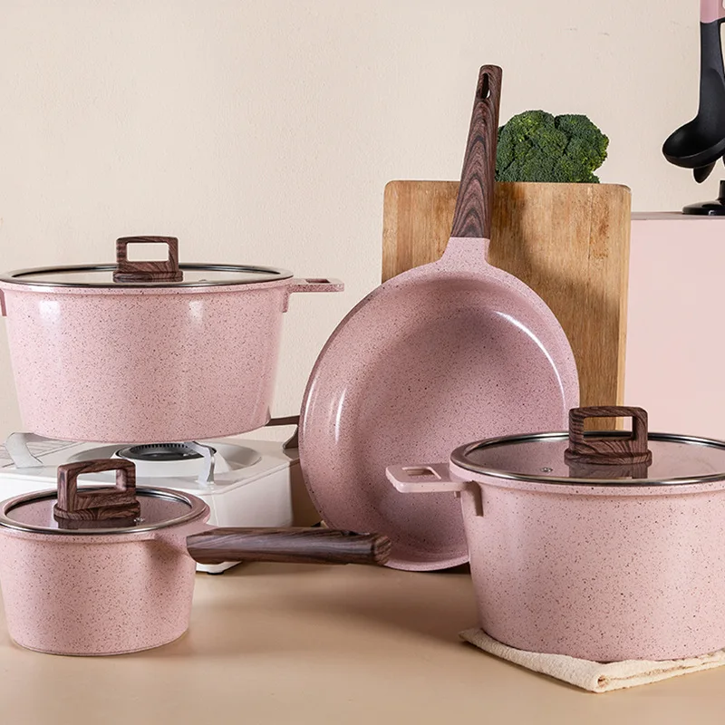 Casserole Household Cooking Set Of Pots Non Stick Pan Kitchen Appliances Cookware  Ceramic Beautiful Pink With Handle Saucepan - Soup & Stock Pots - AliExpress