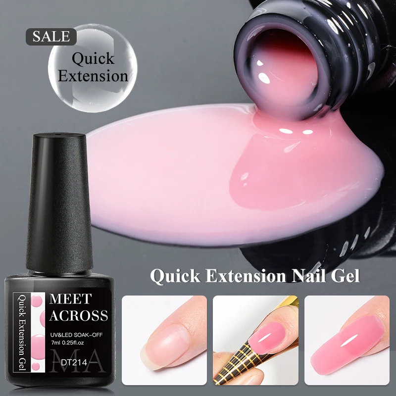 MEET ACROSS 2Pcs/Set 7ml Quick Extension Gel Nail Polish Clear White Nude Semi Permanent Finger Extension Nail Art Varinish 4