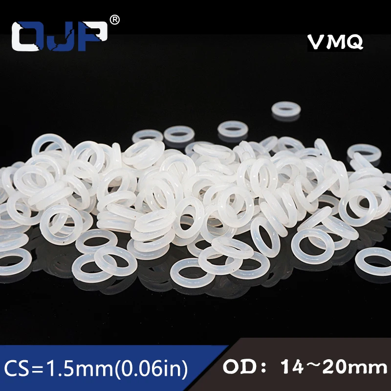 

10PCS/lot White Silicon Ring Silicone/VMQ O ring 1.5mm Thickness OD14/15/16/17/18/19/20mm O-Ring Seal Rubber Gasket Washer