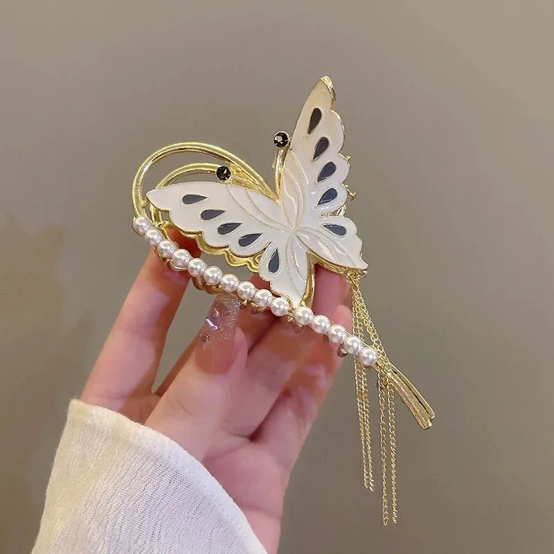 Exquisite Strass Haar Krallen Trendy Metall Schmetterling Haar Clips Perle Quaste Haar Krabben Hai Haarspangen Party Haar Zubehör – Detail 15
