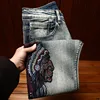 New Embroidered Perforated Light Luxury High end Jeans Men Elastic Fashion Brand Slim Fit Fashion High Street Casual Denim Pants 1
