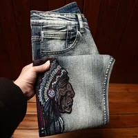 New Embroidered Perforated Light Luxury High end Jeans Men Elastic Fashion Brand Slim Fit Fashion High Street Casual Denim Pants 1