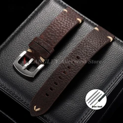 Vintage Men's Handmade Genuine Leather Watchband in Old Brown and Black - 22mm (Dark Brown)