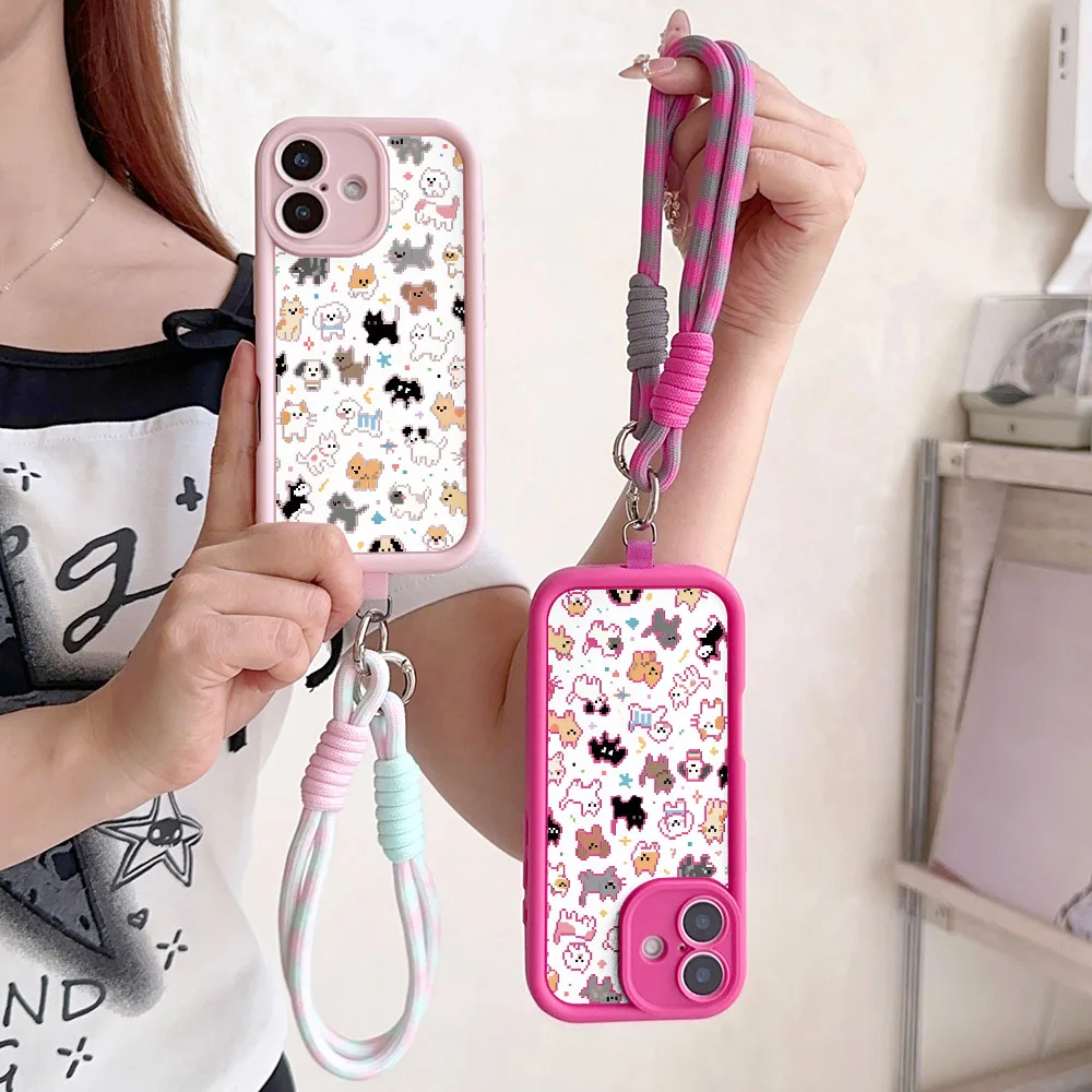 Cartoon Dog TPU Phone Case with Lanyard and Wrist Chain
