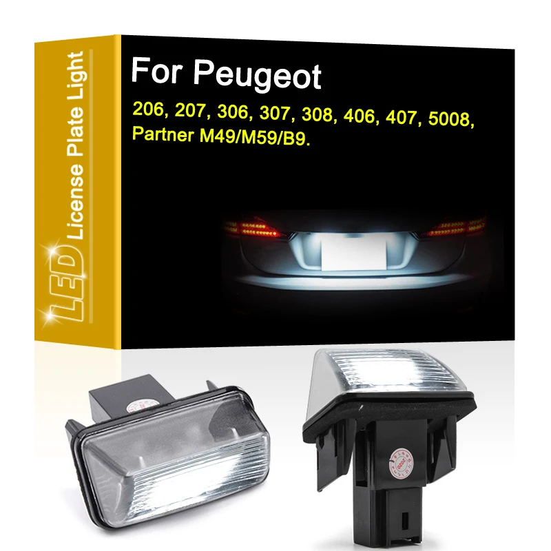 12V LED Number Plate Lamp For Peugeot 206 207 306 307 308 406 407 5008