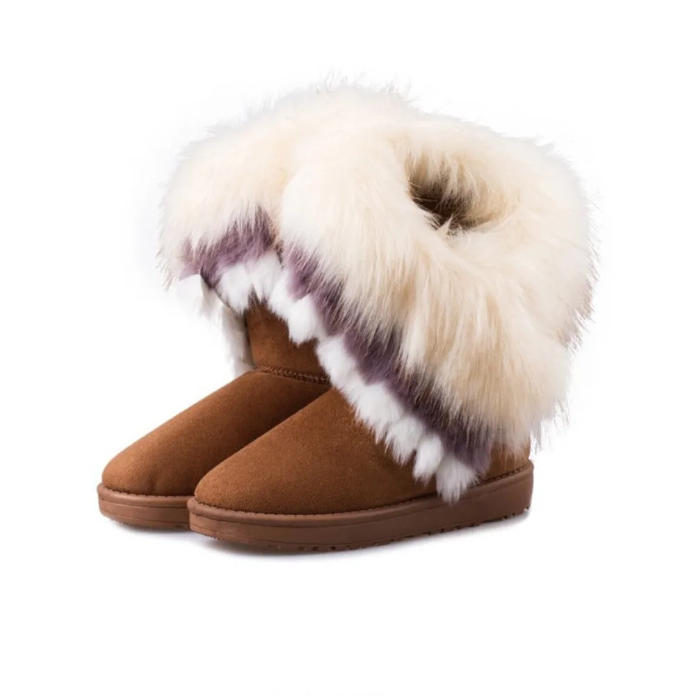 Shoes for Women Fur Boots Winter Warm Ankle Boots for Women Snow Shoes Round Toe Slip on Female Flock Snow Boot Ladies Shoes
