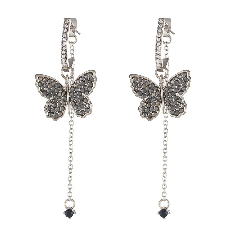 Korean Exquisite Butterfly Drop Earrings For Women 2022 Trending Elegant Rhinestone Trendy Chain Earrings Vintage Wedding Gifts
