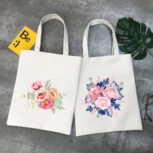 

Shopping Bags Handle Flower Canvas Bag Shopper Tote Handbags Reusable Women's Handbag for Girls Bags for Women Shoulder Bag