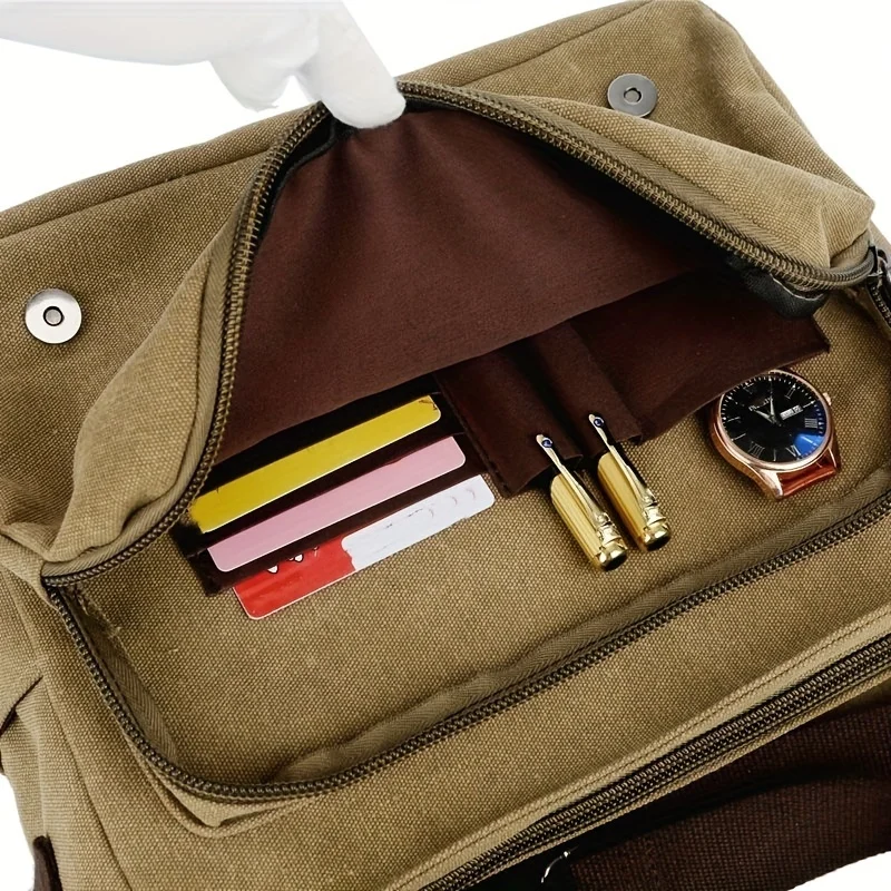 Borsa a tracolla in tela retrò da uomo, borsa a tracolla grande, borsa a tracolla casual per appendere il pendolarismo quotidiano, borse da scuola per il college - immagine 6