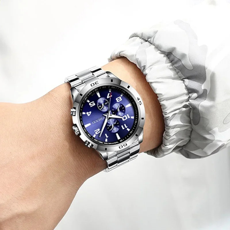 OLEVS Orologio Uomo Automatico Meccanico – Quadrante Grande Verde/Nero, Acciaio Inox, Data E Fasi Lunari - 2