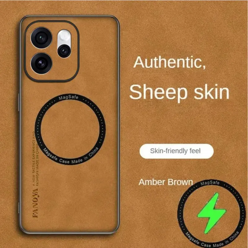 Sheepskin PU Leather Shockproof Back Case with Magnetic Wireless Charging and TPU Soft Frame Cover