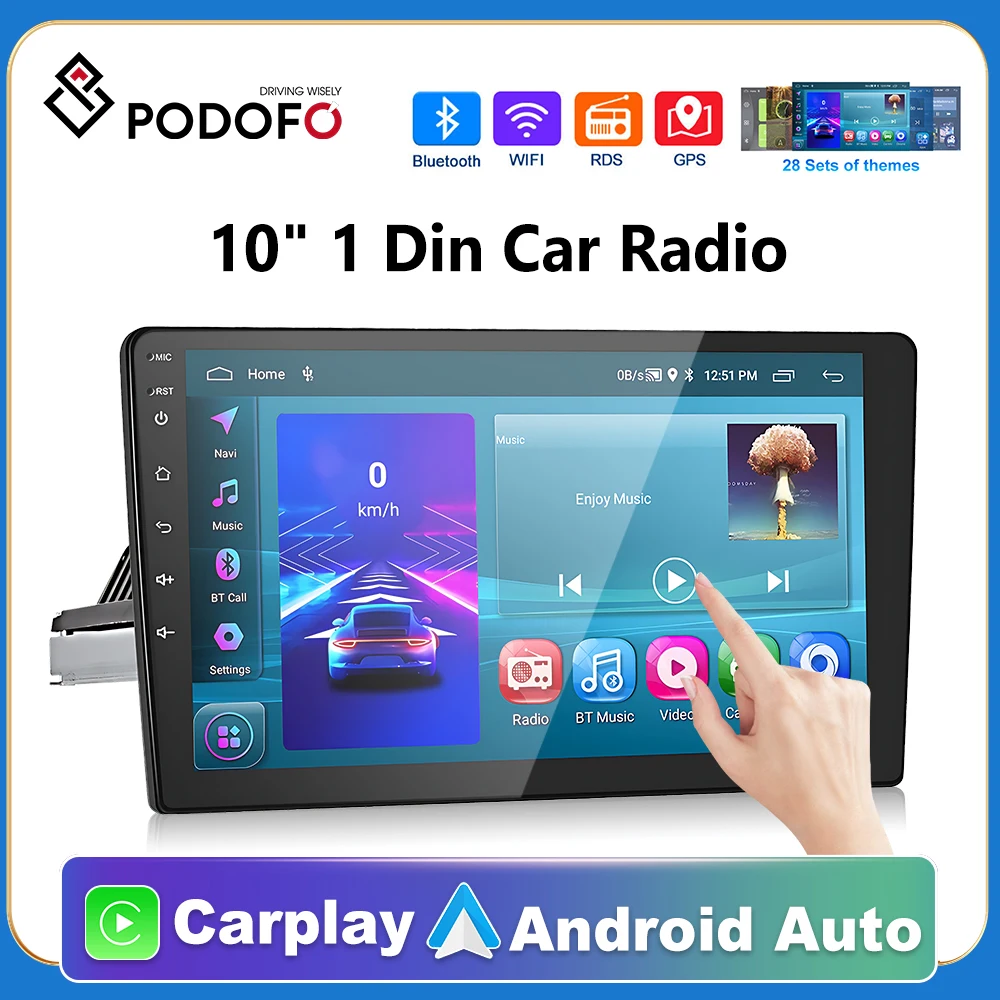 

Podofo Android 1 Din GPS Car Stereo Radio 10'' Mirror Car MP5 Player with Bluetooth WIFI FM Radio Receiver Suppport Rear Camera