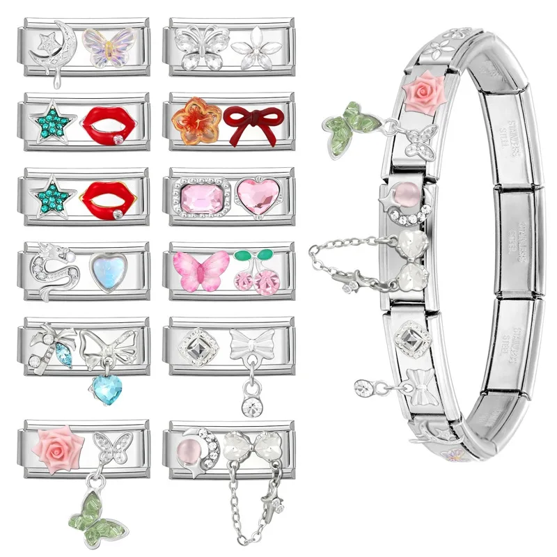 Unique Shiny Zircon Rose Butterfly Star Bracelet Stainless Steel