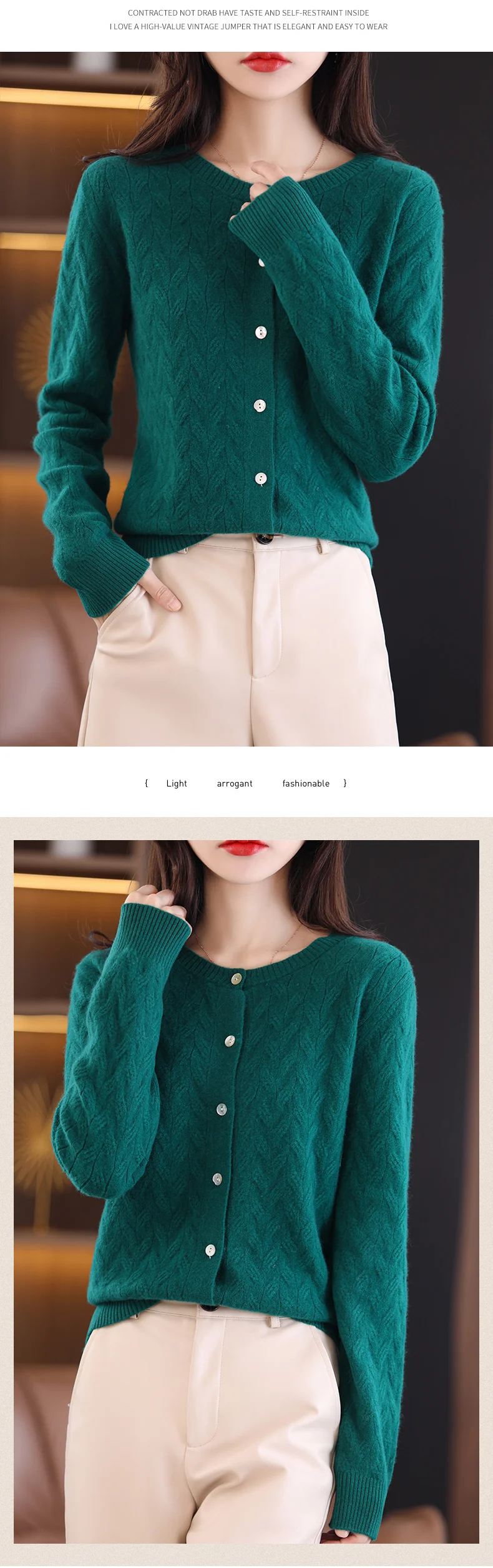 blue sweater Round Neck 100% Pure Wool Cardigan Jacket Women's 2022 Spring And Autumn New Loose Knitted Long-Sleeved Sweater black cardigan