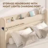 NEW Queen Bed Frame with Charging Station, Type-C & USB Ports and LED Light, Linen Upholstered Bed Frame Queen Size  Beige 4