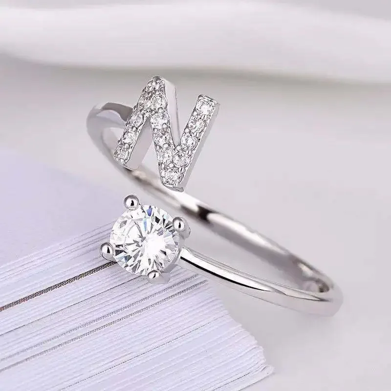 Rings 26 English Letter Open Finger A-Z Initials Name Alphabet Female Creative Fashion Wedding Party Jewelry Gifts
