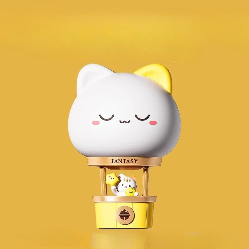 מנורת לילה לחדר תינוקות עם דמות ארנבון קרטון, בלון אוויר חם, מגע USB נטען, תאורה בעוצמה של 3 מהירויות, מנורת שולחן חדשנית