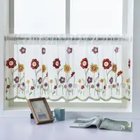 100*50cm Short Curtain 1 Sheet  Polyester Window Sheer Perforated Flower Embroidered Window Voile Curtain For Bay Window Kitchen 2