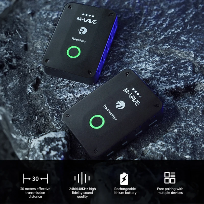M-VAVE Wireless System Earphone Transceiver 2.4G Guitar Transmitter Receiver Rechargeable Support Stereo Mono Mute Functiona