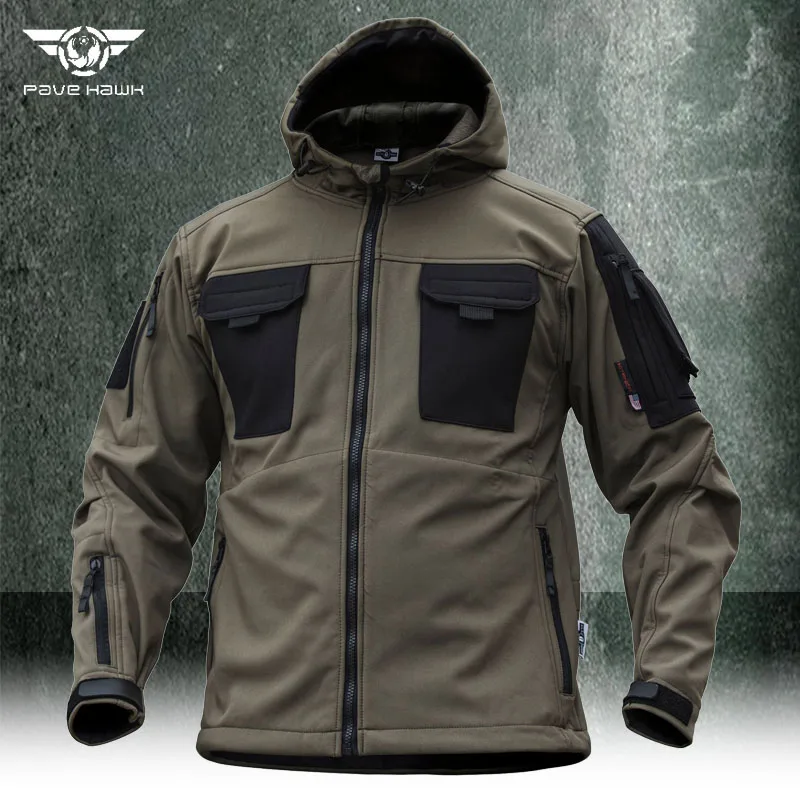 

Military Tactical Jackets Men Hooded Winter Warm Softshell Waterproof Windproof Windbreaker Army Motorcycle Splicing Fleece Coat