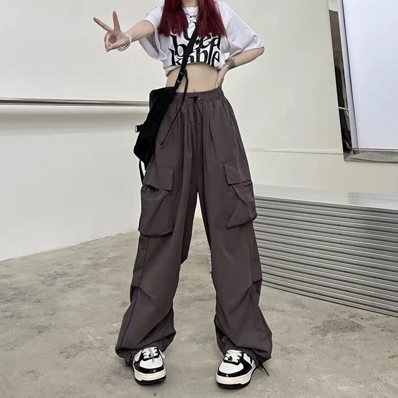 adagirl black wide leg parachute pants streetwear vintage loose pockets high waist cargo jogging trousers y2k causal sweatpants Y2k Women Streetwear Wide Leg Cargo Pants Casual Baggy Pant Straight With Big Pockets Jogging Trousers Vintage Female Sweatpants