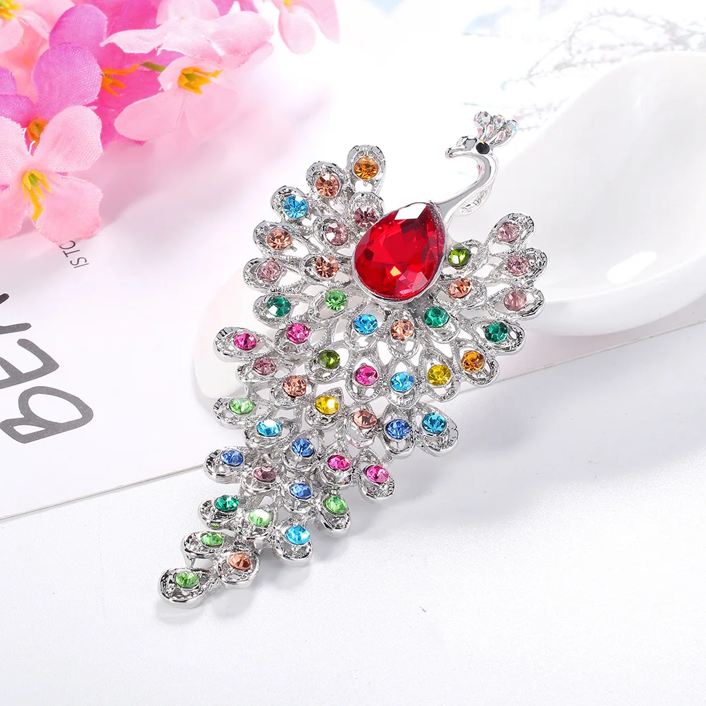 Luxurious Multi-color Peacock Festival Gifts Woman's Brooch Pin Zircon  Crystal
