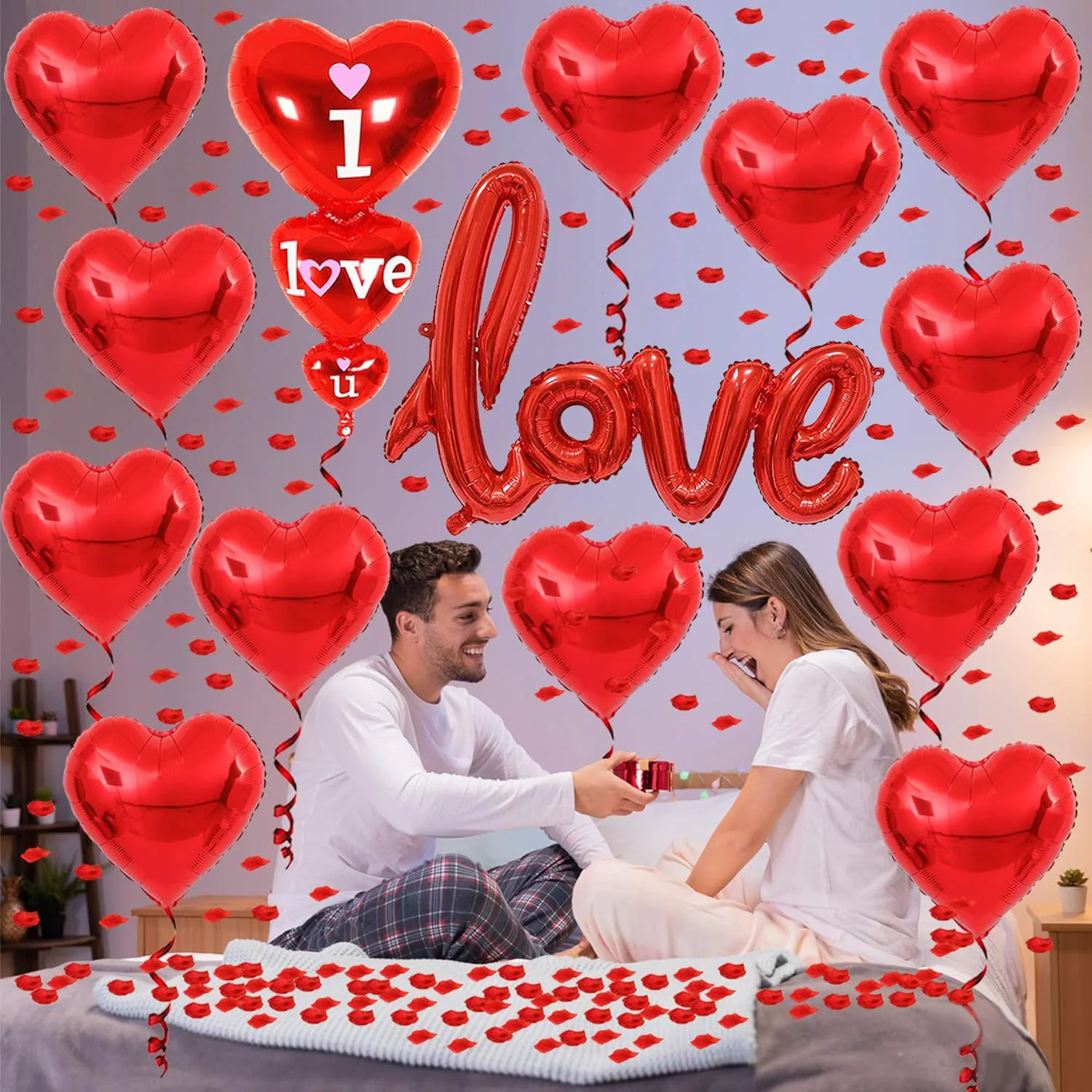 SYNYEY Lot De 1000 Pétales De Rose, 16 Ballons En Forme De Cœur