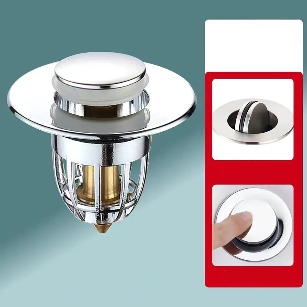 Universal Rebound Drain Plug Filter Basin Pop-up Chrome Sink Filter Hair Catcher Bathroom Sink Drain Stopper Easy Push Type