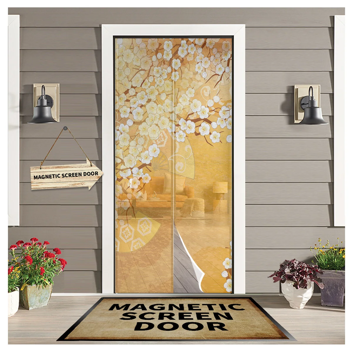 

Plum Blossom Texture Wave Fan Kitchen Door Curtain Mosquito-proof Window Screen Bedroom Magnetic Door Curtain