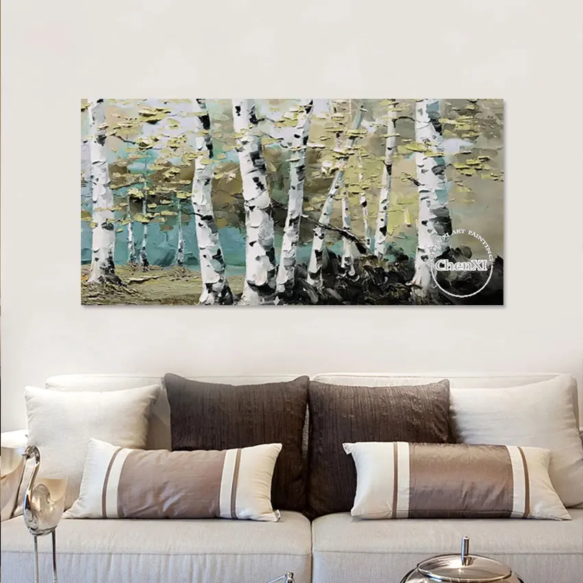 

Living Room Decorative Item Birch Trees Forest Scenery Canvas Oil Painting Wall Hangings Modern Acrylic Art Large Showpieces