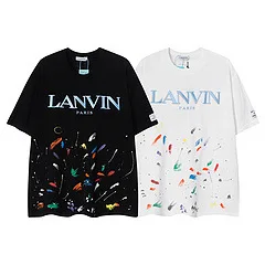 

Fashion brand LANVIN new joint hand-painted splash-ink embroidery round collar short sleeve men and women leisure sports