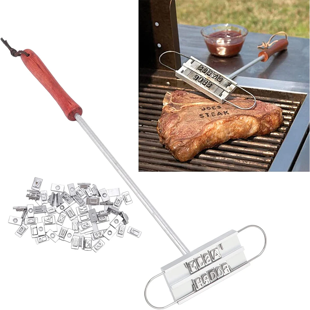 Creative BBQ Meat Branding Iron with Changeable Letters Personalized Barbecue Steak Names Press Tool for Grilling Burger Chicken