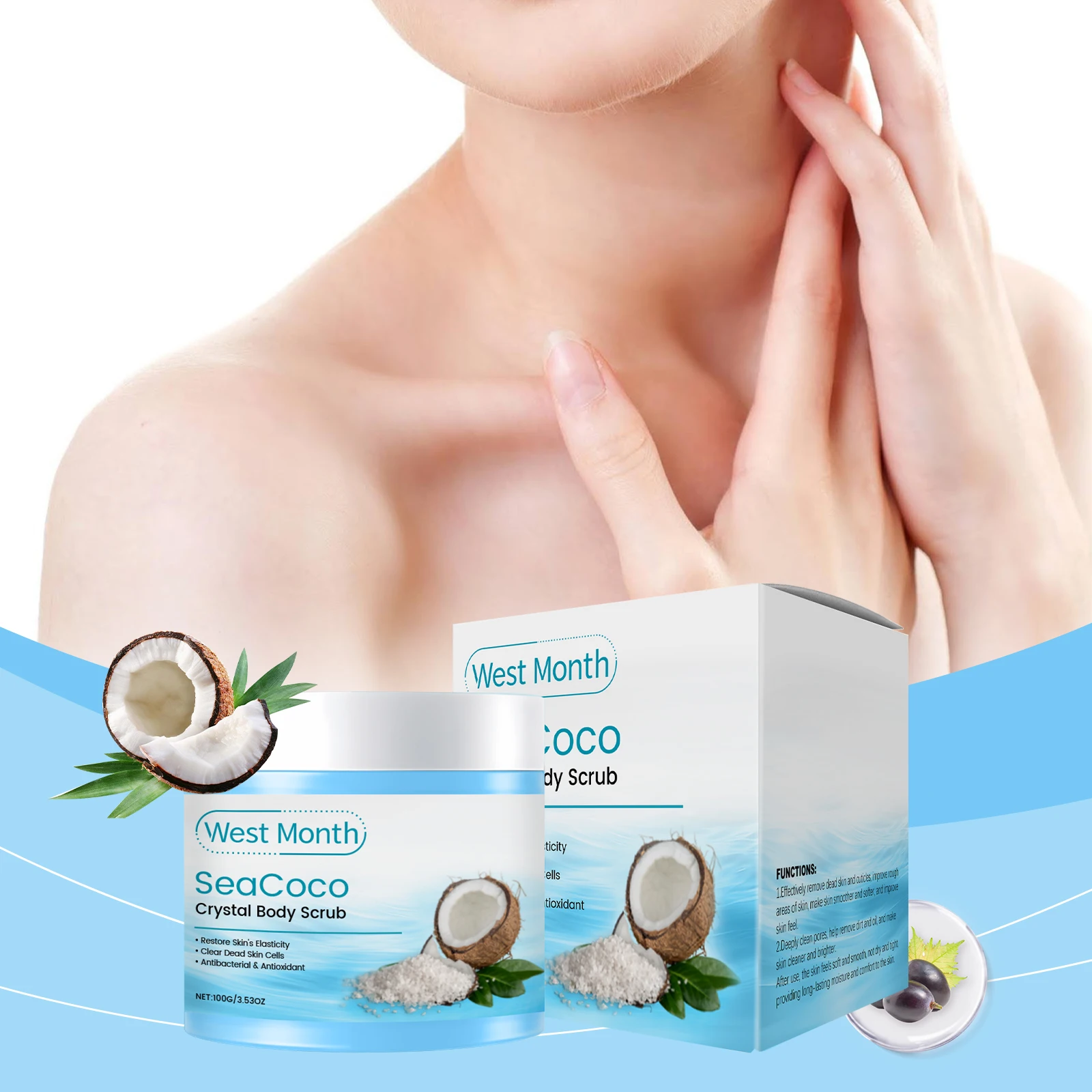 Coconut Body Scrub Exfoliating Remove Dead Skin Fading Dark Spots Softening Brightening Smoothing Cleansing Sea Salt Body Scrub