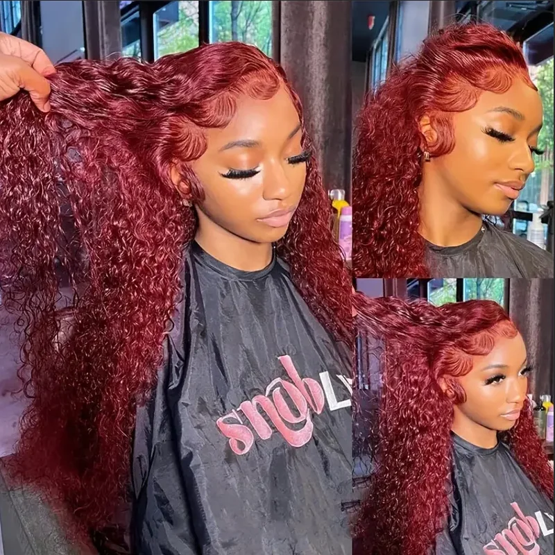 99J Burgundy Deep Wave Lace Front Wigs Human Hair 200% Density 13x6 HD Lace Frontal Wigs for Women 3