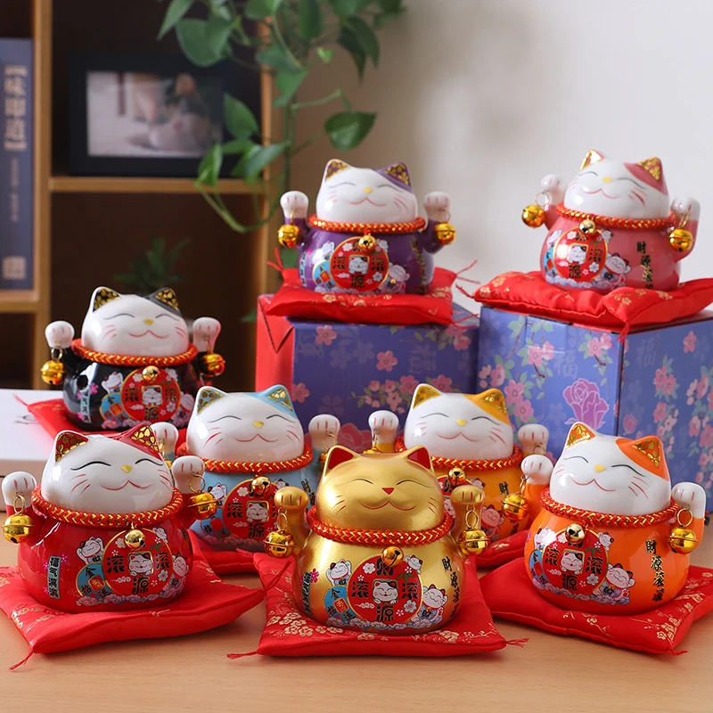 4.5 inch Ceramic Maneki Neko Lucky Cat Money Box Fortune Colored Cat Piggy Bank Home Decoration Gift Feng Shui Ornament cat toy ornaments cat figurine decoration cat figurines lucky cat statue