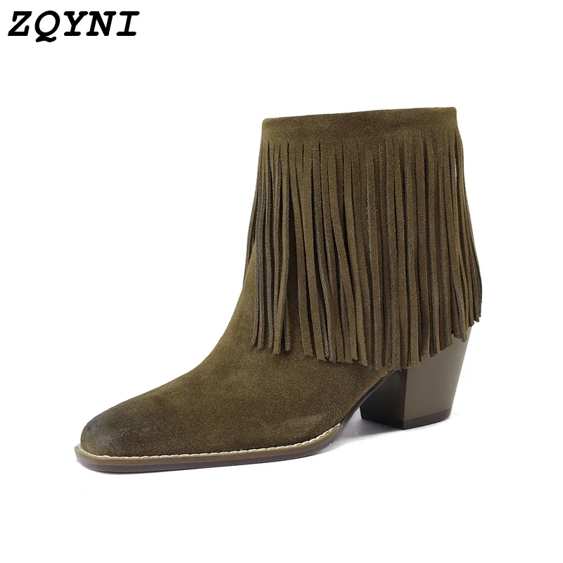 Vintage square head thick high-heeled short boots for women 2022 new autumn and winter single shoes leather high-heeled boots 1