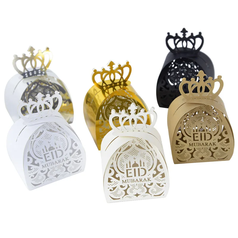 10 Pcs Eid Mubarak Laser Cut Hollow Favors Gifts Chocolate Candy Boxes Islam Muslim Ramadan Mubarak Party Supplies Eid Al-Adha