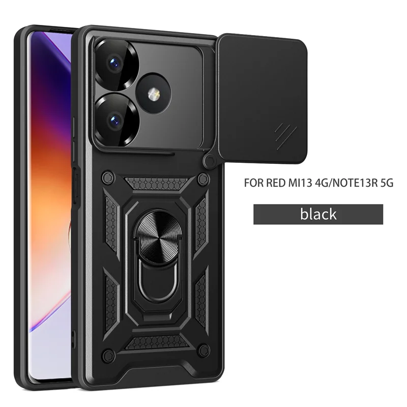 Enhanced Armor Slide Camera Protection Phone Case with Magnet Ring Stand and Back Cover