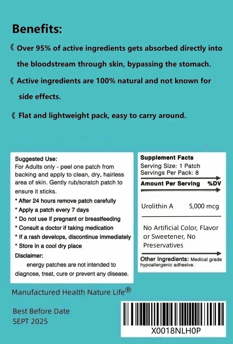 Purity 99% Urolithin A-5,000 mcg (High Strength) Healthy Aging Formula-Transdermal Patches Patches Made in USA 8 Weeks Sup estrogen patch