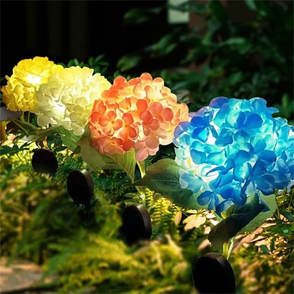 3head Hydrangea Light Solar Garden Light Outdoor Waterproof LED Flowers Stake Light Garden Pathway Backyard Landscape Decorate