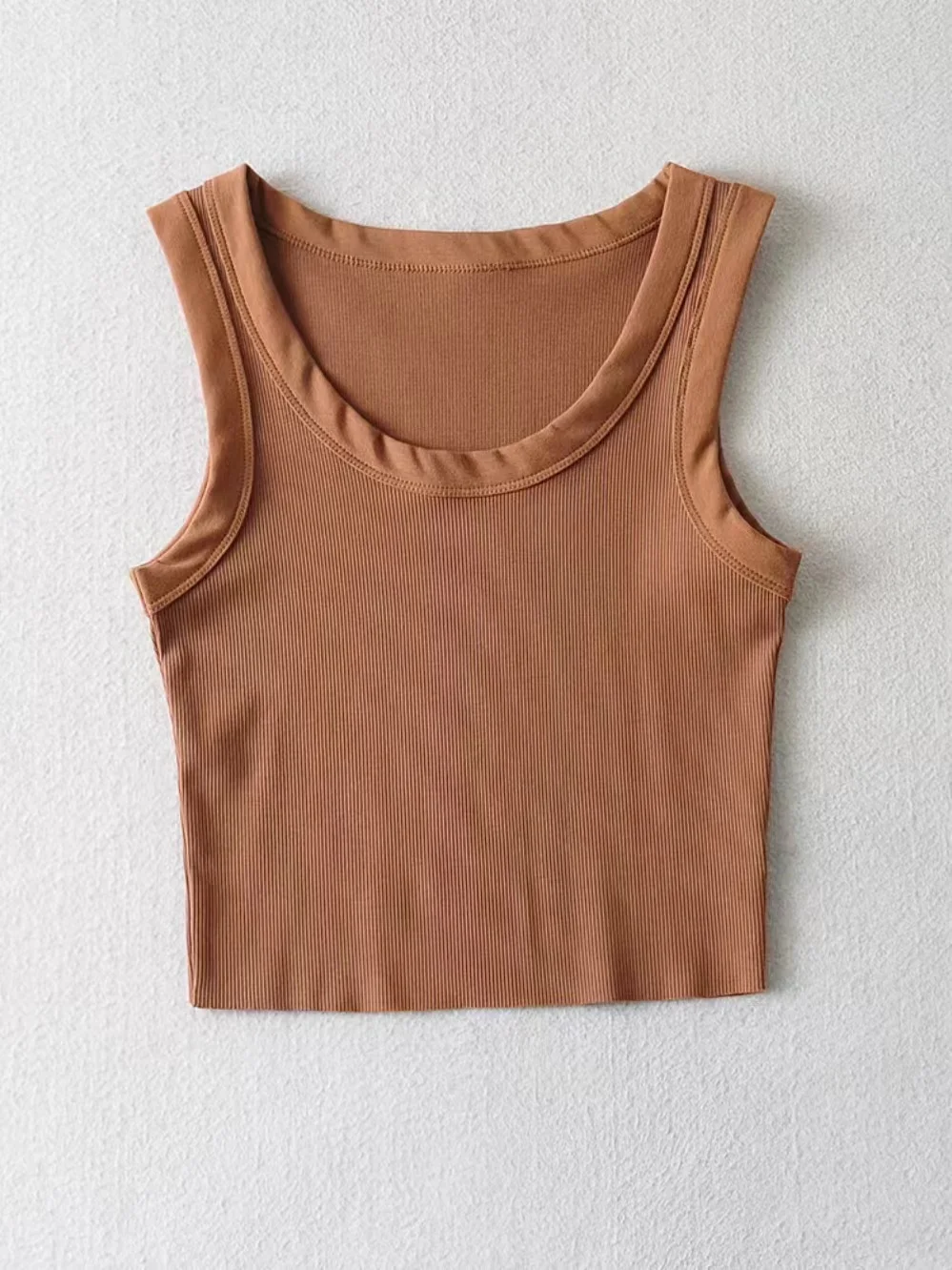 

UNUTH Girls Brown Vest 2022 Spring Summer Fashion Ladies O-neck Solid Color Streetwear Vest Female Soft Cotton Short Vest Top