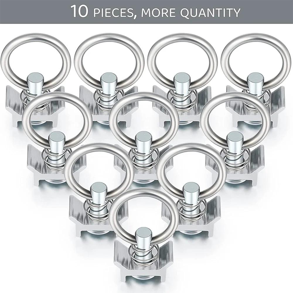 10Pcs Single Stud Fitting L Track 4,000LB Capacity with Stainless Steel Round Ring Aluminum Keeper Cargo Control