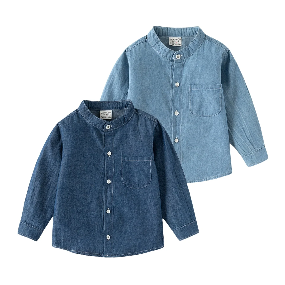 Spring Autumn 2 3 4 5 6 8 Years Patchwork Mandarin Collar Cotton Long Sleeve Classic Casual Kids Baby Boy Denim Shirt