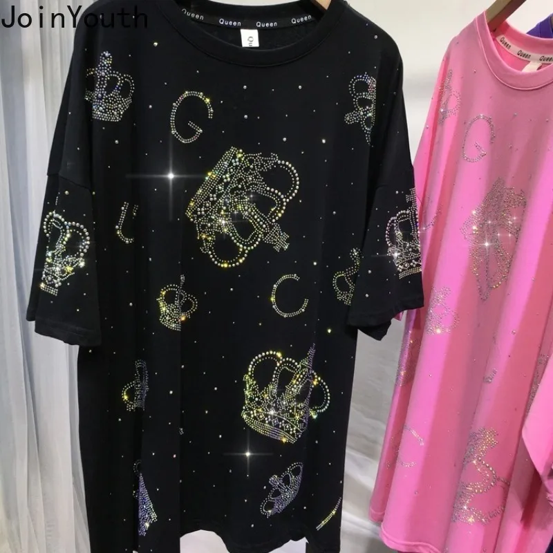 Harajuku Y2k Tshirts Summer Women Clothing Fashion Diamond Short Sleeve O-neck Tees Oversized Tops Casual Streetwear T Shirt 1