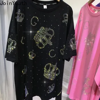 Harajuku Y2k Tshirts Summer Women Clothing Fashion Diamond Short Sleeve O-neck Tees Oversized Tops Casual Streetwear T Shirt 1