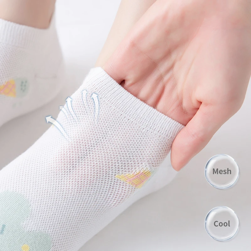 Womens Socks 6 Pairs women summer thin short socks sweet cute breathable mesh comfortable small floral fragments