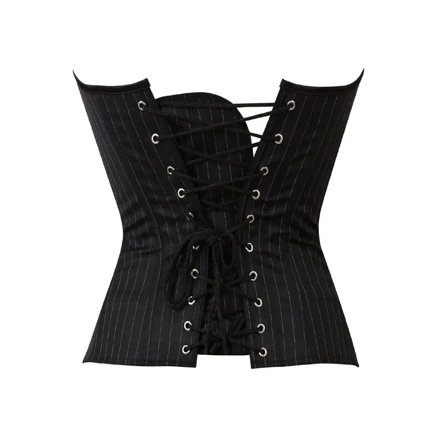 Women Striped Zipper OverBust Corset, Lace Up Office Professional  Bone Corset,Corgested Bustier Plus Size S-6XL