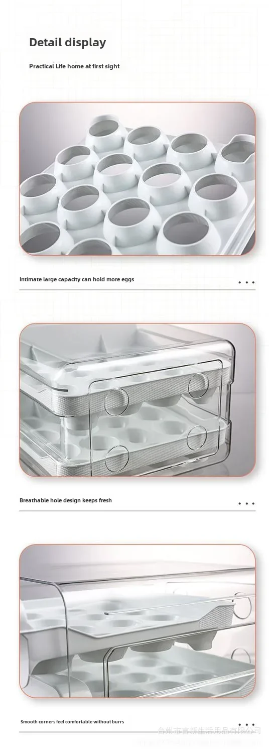 Description Picture 6 of itemRefrigerator egg storage box drawer-type storage double-layer pull-out box for egg preservation large capacity 32 compartments
